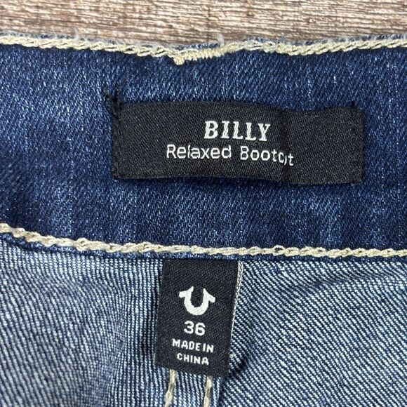 True Religion Bill Relaxed Jeans Men's 36x33.5 Dark Wash SN Flap Bootcut - Picture 12 of 15